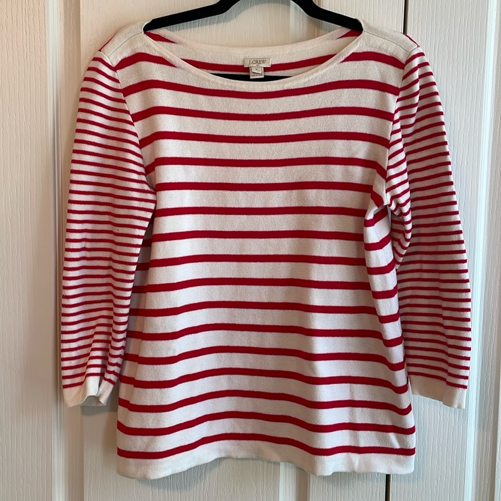J. Crew Red and White Striped Sweater Size S